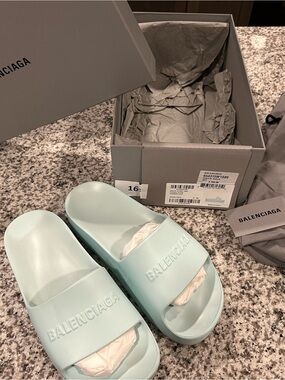 Balenciaga Green Aqua Chunky Slide Sandals